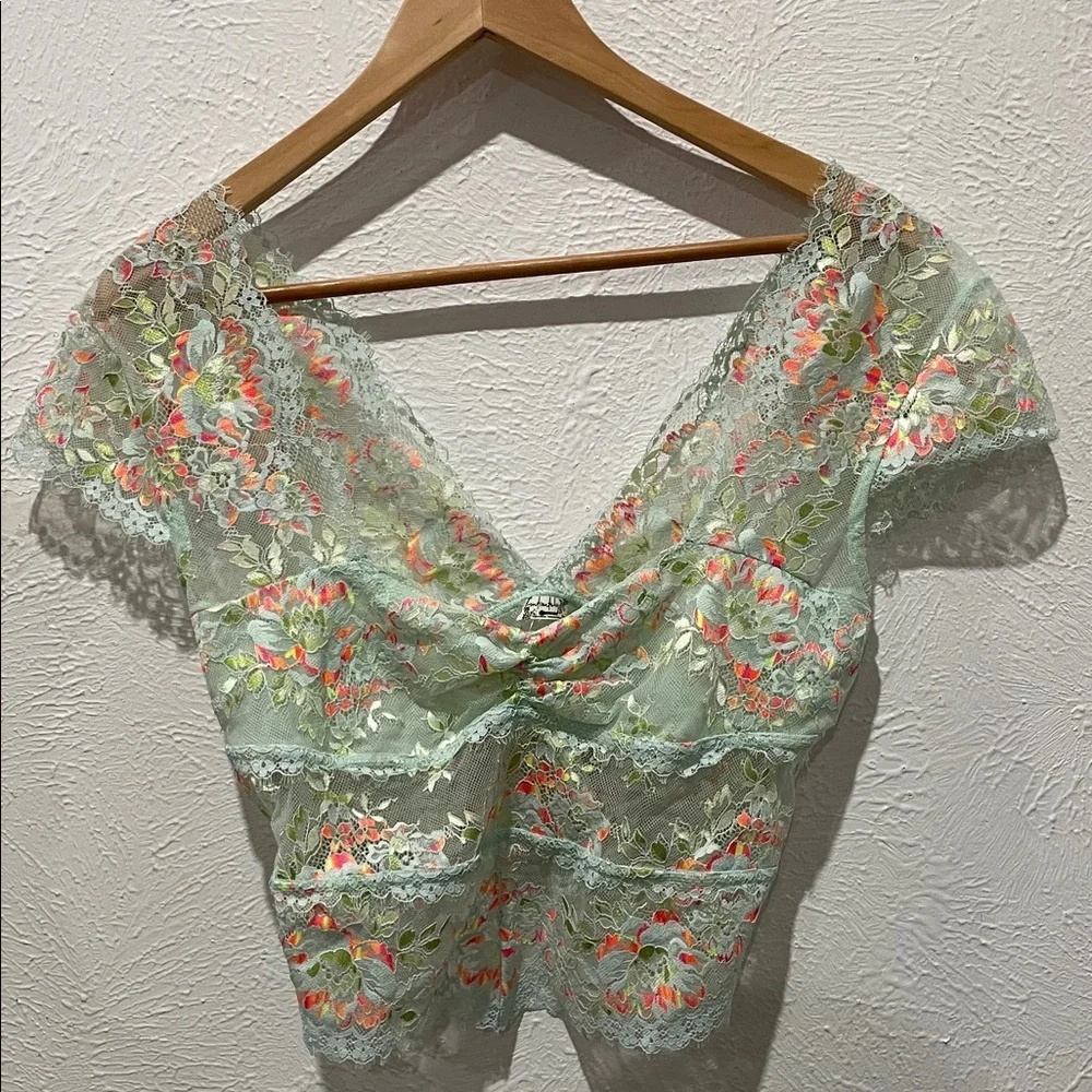 Free People Garden Party Lace Tee Crop Top Large